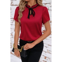 Kadın Kısa Kollu Yakası Fırfırlı Bağcıklı Janjan Krep Bluz, 32108 Kadın Kısa Kollu Yakası Fırfırlı Bağcıklı Janjan Krep Bluz, 32108