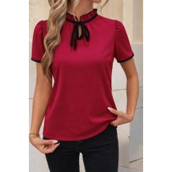 Kadın Kısa Kollu Yakası Fırfırlı Bağcıklı Janjan Krep Bluz, 32108 Kadın Kısa Kollu Yakası Fırfırlı Bağcıklı Janjan Krep Bluz, 32108