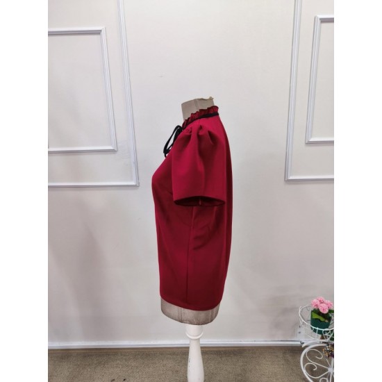 Kadın Kısa Kollu Yakası Fırfırlı Bağcıklı Janjan Krep Bluz, 32108 Kadın Kısa Kollu Yakası Fırfırlı Bağcıklı Janjan Krep Bluz, 32108