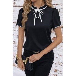 Kadın Kısa Kollu Yakası Fırfırlı Bağcıklı Janjan Krep Bluz, 32106 Kadın Kısa Kollu Yakası Fırfırlı Bağcıklı Janjan Krep Bluz, 32106