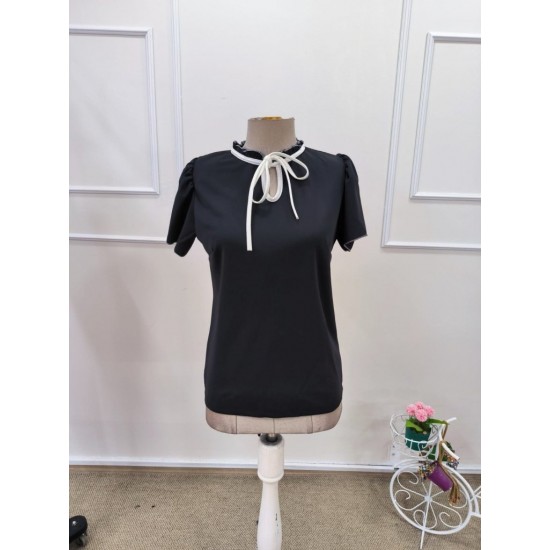 Kadın Kısa Kollu Yakası Fırfırlı Bağcıklı Janjan Krep Bluz, 32106 Kadın Kısa Kollu Yakası Fırfırlı Bağcıklı Janjan Krep Bluz, 32106