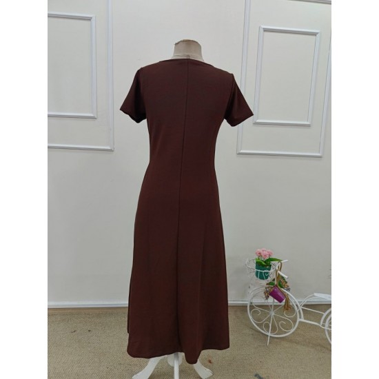 Kadın Kısa Kollu Balıkçı Yaka Derin Yırtmaç Detay Viskon Elbise , 32105