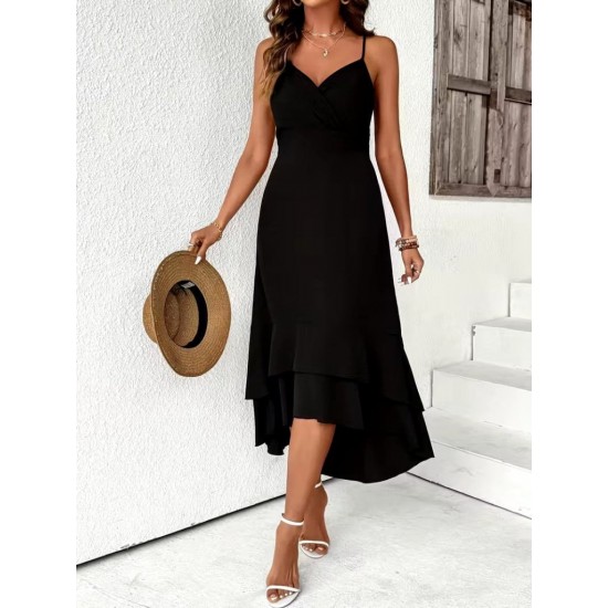 Kadın Ip Askılı Kruvaze Yakalı Sırttan Bağcıklı önü Volanlı Midi Janjan Krep Elbise , 32098 Kadın Ip Askılı Kruvaze Yakalı Sırttan Bağcıklı önü Volanlı Midi Janjan Krep Elbise , 32098