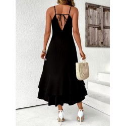 Kadın Ip Askılı Kruvaze Yakalı Sırttan Bağcıklı önü Volanlı Midi Janjan Krep Elbise , 32098 Kadın Ip Askılı Kruvaze Yakalı Sırttan Bağcıklı önü Volanlı Midi Janjan Krep Elbise , 32098