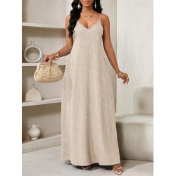 Kadın Ip Askılı V Yakalı Cep Detaylı Uzun Elbise , 32096 Kadın Ip Askılı V Yakalı Cep Detaylı Uzun Elbise , 32096