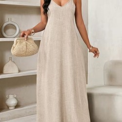 Kadın Ip Askılı V Yakalı Cep Detaylı Uzun Elbise , 32096 Kadın Ip Askılı V Yakalı Cep Detaylı Uzun Elbise , 32096