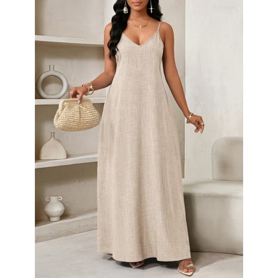 Kadın Ip Askılı V Yakalı Cep Detaylı Uzun Elbise , 32096 Kadın Ip Askılı V Yakalı Cep Detaylı Uzun Elbise , 32096