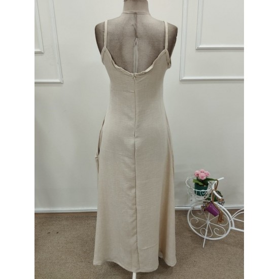 Kadın Ip Askılı V Yakalı Cep Detaylı Uzun Elbise , 32096 Kadın Ip Askılı V Yakalı Cep Detaylı Uzun Elbise , 32096