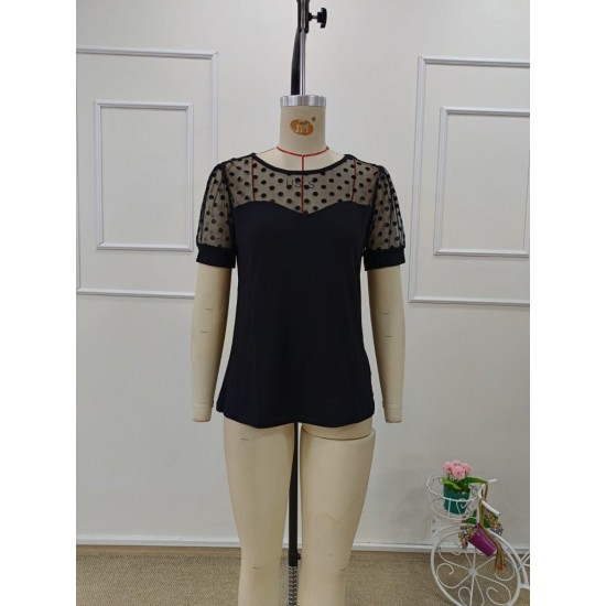 Kadın Kısa Kollu Bisiklet Yakalı Kolları Puantiyeli Viskon Bluz, 32133