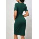 Kadın Kısa Kollu V Yakalı Pileli Kısa Ithal Krep Elbise , 32132