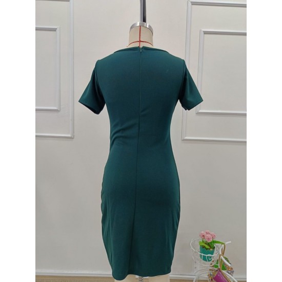 Kadın Kısa Kollu V Yakalı Pileli Kısa Ithal Krep Elbise , 32132