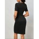Kadın Kısa Kollu V Yakalı Pileli Kısa Ithal Krep Elbise , 32130