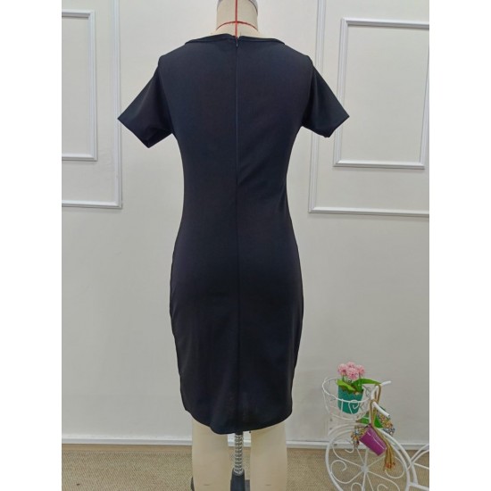 Kadın Kısa Kollu V Yakalı Pileli Kısa Ithal Krep Elbise , 32130