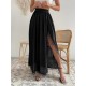Kadın Yüksek Bel Yandan Yırtmaçlı Dantelli Uzun Sandy Etek, 32129
