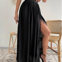 Kadın Yüksek Bel Yandan Yırtmaçlı Dantelli Uzun Sandy Etek, 32129 Kadın Yüksek Bel Yandan Yırtmaçlı Dantelli Uzun Sandy Etek, 32129