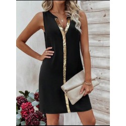 Kadın Askılı V Yakalı Pulpayet Işlemeli Kısa Sandy Elbise , 32127 Kadın Askılı V Yakalı Pulpayet Işlemeli Kısa Sandy Elbise , 32127