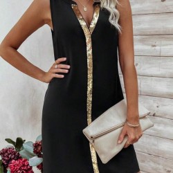 Kadın Askılı V Yakalı Pulpayet Işlemeli Kısa Sandy Elbise , 32127 Kadın Askılı V Yakalı Pulpayet Işlemeli Kısa Sandy Elbise , 32127