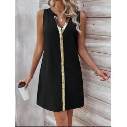 Kadın Askılı V Yakalı Pulpayet Işlemeli Kısa Sandy Elbise , 32127 Kadın Askılı V Yakalı Pulpayet Işlemeli Kısa Sandy Elbise , 32127