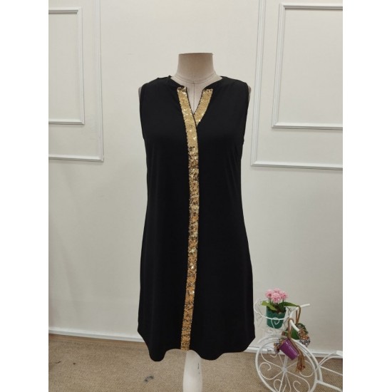 Kadın Askılı V Yakalı Pulpayet Işlemeli Kısa Sandy Elbise , 32127