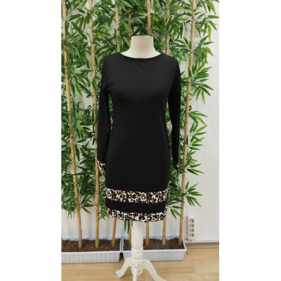 Kadın Uzun Kollu Bisiklet Yaka şerit Leopar Desenli Kısa Dalgıç Elbise , 31468