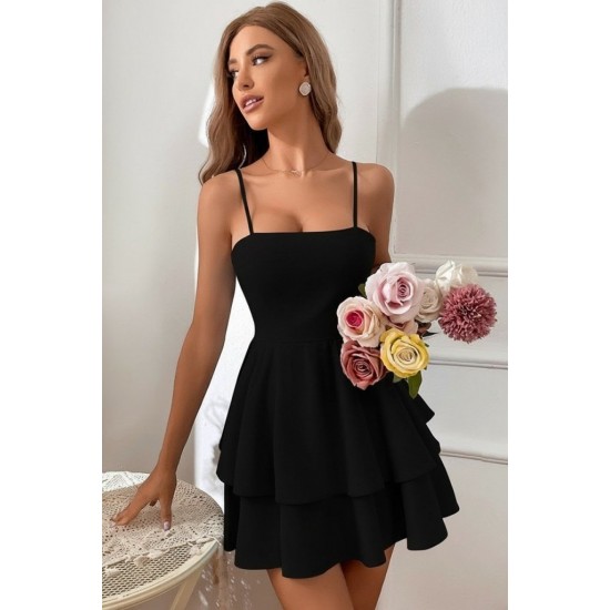 Kadın Ip Askılı Fırfırlı Arkadan Bağlamalı Janjan Krep Elbise , 32151