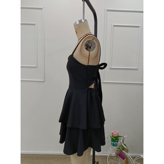 Kadın Ip Askılı Fırfırlı Arkadan Bağlamalı Janjan Krep Elbise , 32151