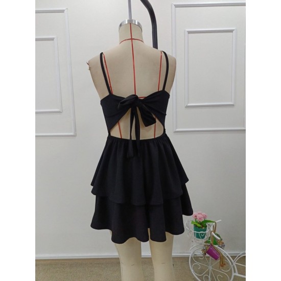 Kadın Ip Askılı Fırfırlı Arkadan Bağlamalı Janjan Krep Elbise , 32151