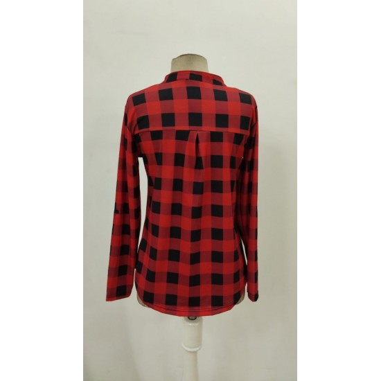 Kadın Uzun Kollu Hakim Yaka Yakadan Fermuarlı Geometrik Desenli Süprem Bluz , 32142