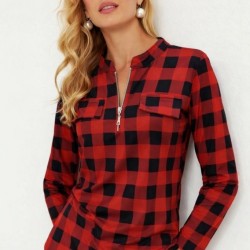 Kadın Uzun Kollu Hakim Yaka Yakadan Fermuarlı Geometrik Desenli Süprem Bluz , 32142