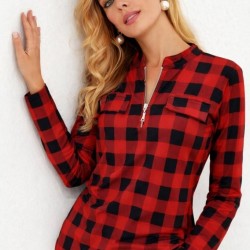 Kadın Uzun Kollu Hakim Yaka Yakadan Fermuarlı Geometrik Desenli Süprem Bluz , 32142