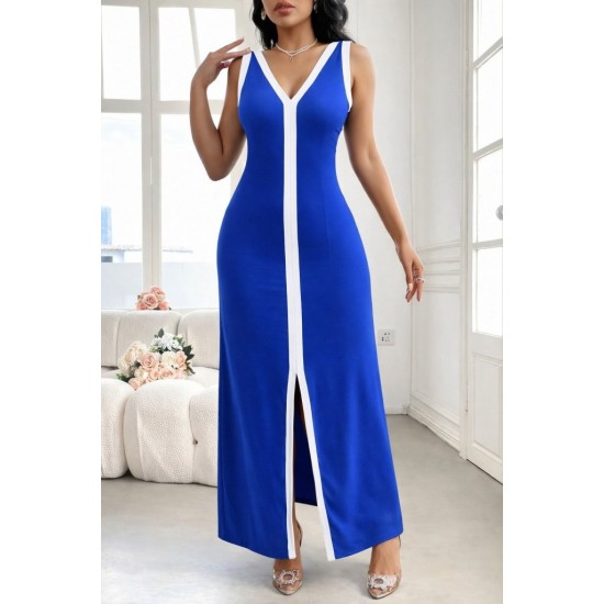 Kadın Askılı Derin V Yakalı Yırtmaç Detaylı Uzun Viskon Elbise , 32156