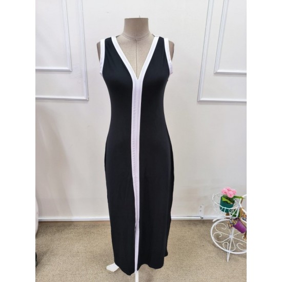 Kadın Askılı Derin V Yakalı Yırtmaç Detaylı Uzun Viskon Elbise , 32154