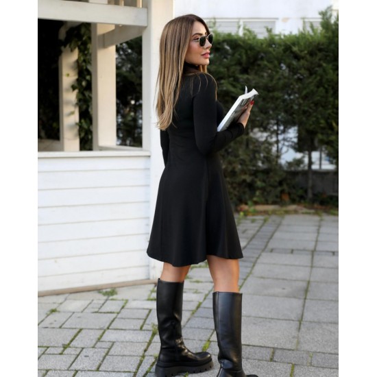 Kadın Uzun Kollu Balıkçı Yaka Salaş Kusa Akrilik Elbise, 28493