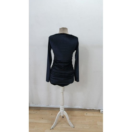 Kadın Uzun Kollu çapraz Yakalı Mini Kadife Elbise , 32160