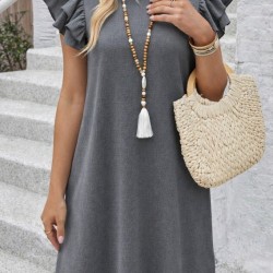 Kadın Kısa Kollu Bisiklet Yaka Fırfırlı Kısa Bürümcük Elbise , 32169