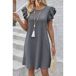 Kadın Kısa Kollu Bisiklet Yaka Fırfırlı Kısa Bürümcük Elbise , 32169 Kadın Kısa Kollu Bisiklet Yaka Fırfırlı Kısa Bürümcük Elbise , 32169