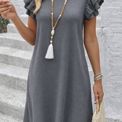 Kadın Kısa Kollu Bisiklet Yaka Fırfırlı Kısa Bürümcük Elbise , 32169 Kadın Kısa Kollu Bisiklet Yaka Fırfırlı Kısa Bürümcük Elbise , 32169