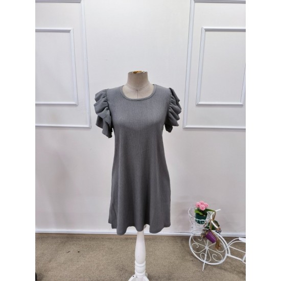 Kadın Kısa Kollu Bisiklet Yaka Fırfırlı Kısa Bürümcük Elbise , 32169