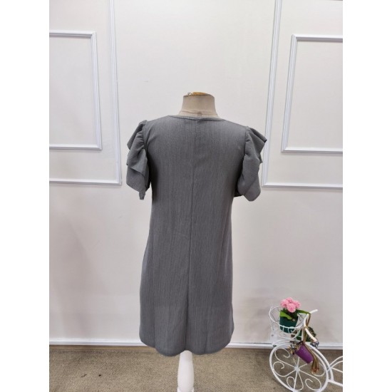 Kadın Kısa Kollu Bisiklet Yaka Fırfırlı Kısa Bürümcük Elbise , 32169