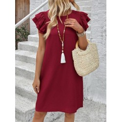 Kadın Kısa Kollu Bisiklet Yaka Fırfırlı Kısa Bürümcük Elbise , 32168