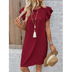 Kadın Kısa Kollu Bisiklet Yaka Fırfırlı Kısa Bürümcük Elbise , 32168 Kadın Kısa Kollu Bisiklet Yaka Fırfırlı Kısa Bürümcük Elbise , 32168