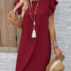 Kadın Kısa Kollu Bisiklet Yaka Fırfırlı Kısa Bürümcük Elbise , 32168 Kadın Kısa Kollu Bisiklet Yaka Fırfırlı Kısa Bürümcük Elbise , 32168