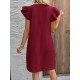 Kadın Kısa Kollu Bisiklet Yaka Fırfırlı Kısa Bürümcük Elbise , 32168
