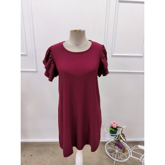 Kadın Kısa Kollu Bisiklet Yaka Fırfırlı Kısa Bürümcük Elbise , 32168