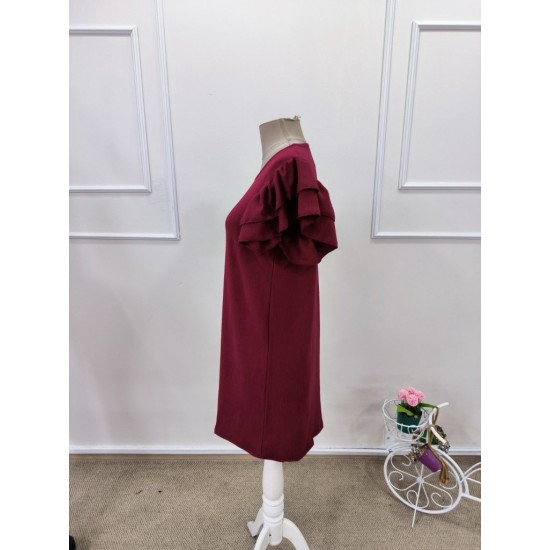 Kadın Kısa Kollu Bisiklet Yaka Fırfırlı Kısa Bürümcük Elbise , 32168