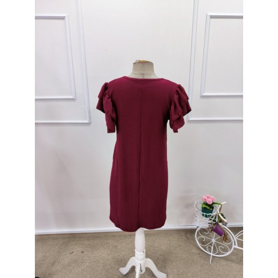 Kadın Kısa Kollu Bisiklet Yaka Fırfırlı Kısa Bürümcük Elbise , 32168