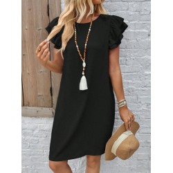 Kadın Kısa Kollu Bisiklet Yaka Fırfırlı Kısa Bürümcük Elbise , 32166 Kadın Kısa Kollu Bisiklet Yaka Fırfırlı Kısa Bürümcük Elbise , 32166