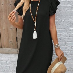 Kadın Kısa Kollu Bisiklet Yaka Fırfırlı Kısa Bürümcük Elbise , 32166 Kadın Kısa Kollu Bisiklet Yaka Fırfırlı Kısa Bürümcük Elbise , 32166