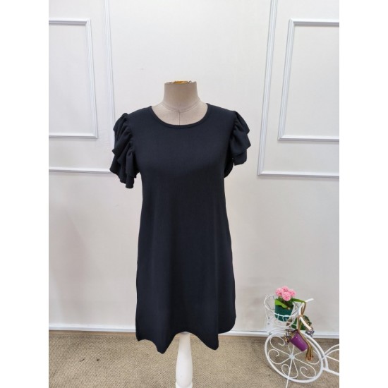 Kadın Kısa Kollu Bisiklet Yaka Fırfırlı Kısa Bürümcük Elbise , 32166