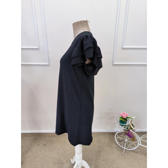 Kadın Kısa Kollu Bisiklet Yaka Fırfırlı Kısa Bürümcük Elbise , 32166